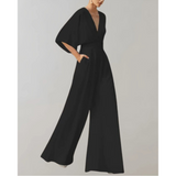 Slim-Fit Damenoverall Celia mit weitem Bein in Schwarz