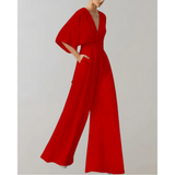 Slim-Fit Damenoverall Celia mit weitem Bein in Rot