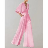 Slim-Fit Damenoverall Celia mit weitem Bein in Rosa
