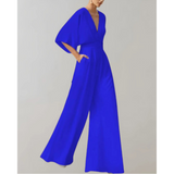 Slim-Fit Damenoverall Celia mit weitem Bein in Blau