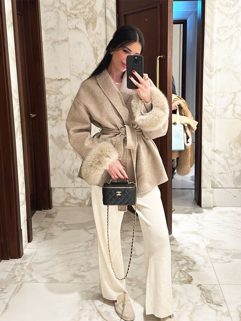 Damen Mantel mit Kunstfellbesatz – Eleganter Winter Kurzmantel