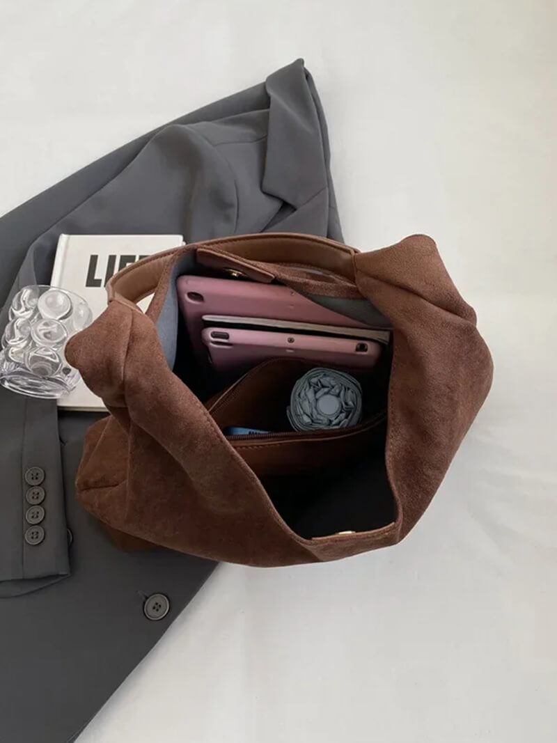 Elegante vegane Wildleder-Tasche – Geräumige Schulterhandtasche