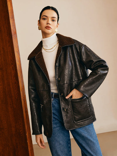 Sofia | Elegante Leder Wendejacke für Damen mit Teddy-Futter