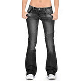 Damen Low Rise Schlagjeans – Vintage Schlaghosen Denim Jeans in Schwarz