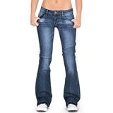 Damen Low Rise Schlagjeans – Vintage Schlaghosen Denim Jeans in Dunkelblau