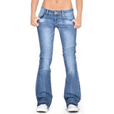 Damen Low Rise Schlagjeans – Vintage Schlaghosen Denim Jeans in Hellblau