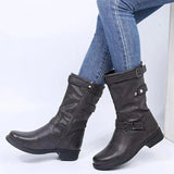 Stiefel Damen im Bikerstil mit Schnallen in Grau