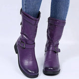Stiefel Damen im Bikerstil mit Schnallen in Lila