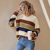 Strickpullover Damen Oversized Gestreift in Beige
