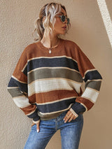 Strickpullover Damen Oversized Gestreift in Braun