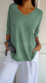 Strickpullover Damen V-Ausschnitt Atmungsaktiv Vielseitig in Grasgrün
