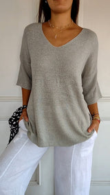 Strickpullover Damen V-Ausschnitt Atmungsaktiv Vielseitig in Grau