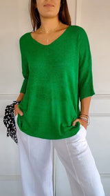 Strickpullover Damen V-Ausschnitt Atmungsaktiv Vielseitig in Grün
