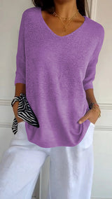 Strickpullover Damen V-Ausschnitt Atmungsaktiv Vielseitig in Lila
