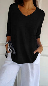 Strickpullover Damen V-Ausschnitt Atmungsaktiv Vielseitig in Schwarz