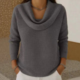 Strickpullover Damen mit Wasserfallkragen in Grau