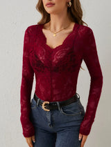 Taillierte Bluse Mit Spitzendetails - Lilia in Rot