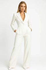Taillierter Blazer-Jumpsuit Mit Weitem Bein - Luisa in Weiß