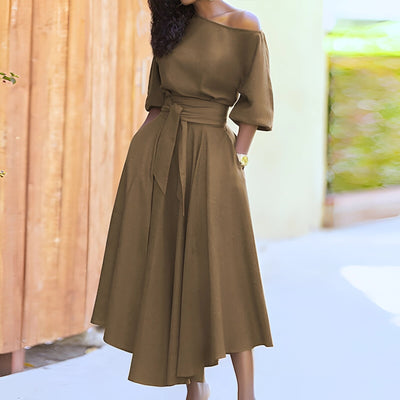 EleganBlack™ - Schwarzes schulterfreies Midikleid mit Gürtel, für formelle Abendgarderobe