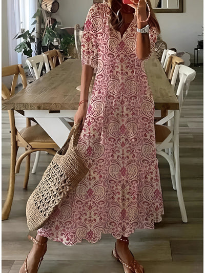 FloraBoho™ | V-Ausschnitt Midikleid – Elegante Leichte Sommermode