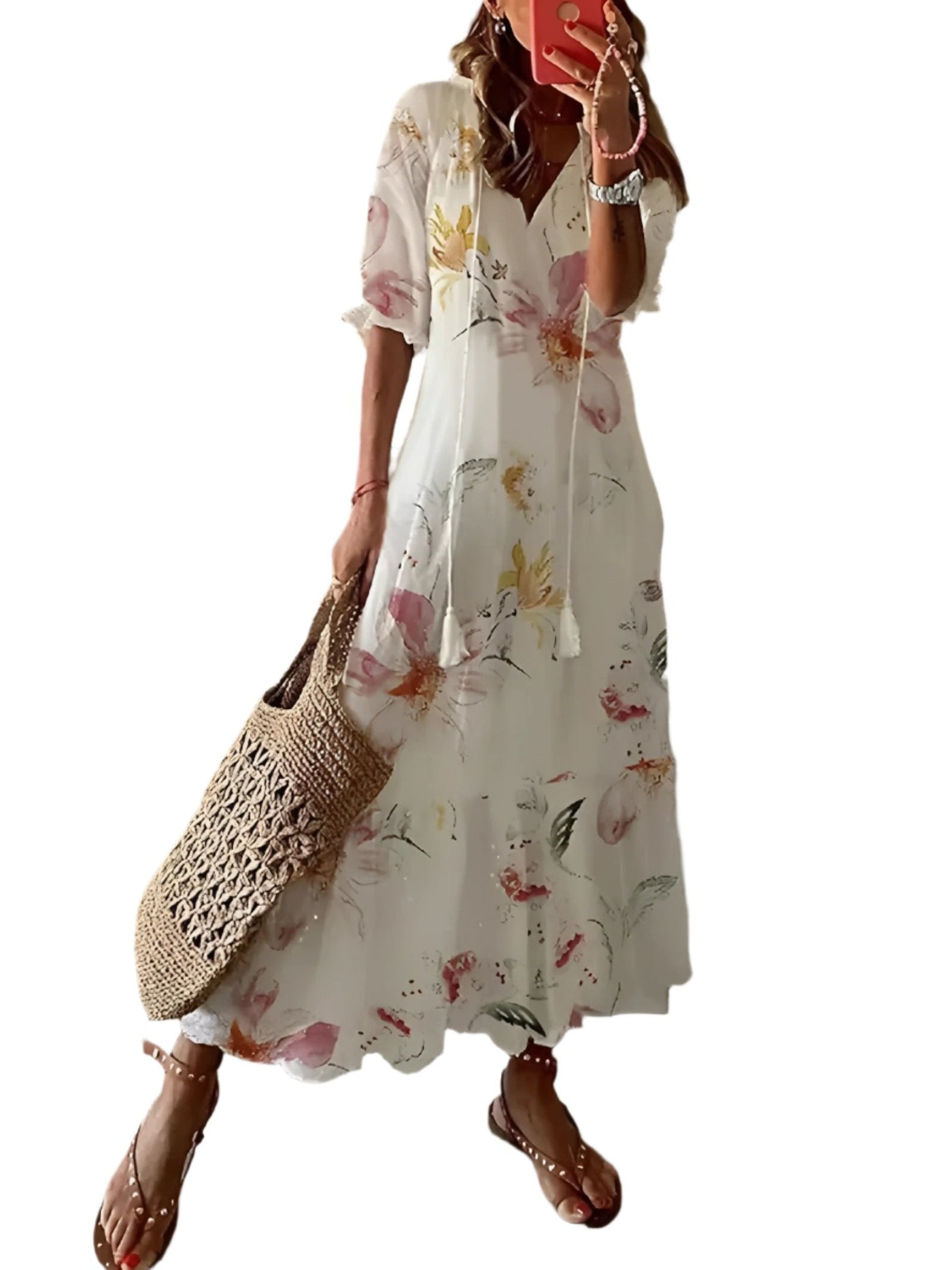 FloraBoho™ | V-Ausschnitt Midikleid – Elegante Leichte Sommermode