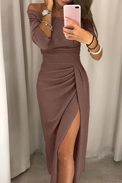 50% Rabatt | GlitterRose™ - Langärmeliges Partykleid in Roségold mit hohem Schlitz
