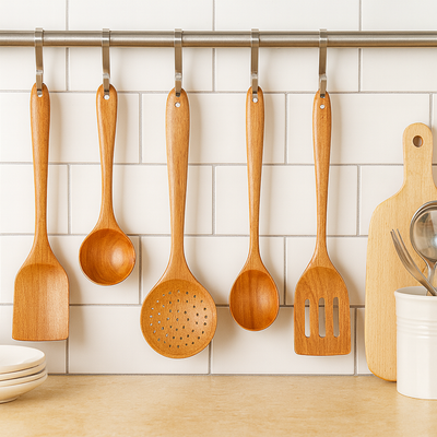 Tevara | 5-teiliges Küchenutensilien-Set aus Teakholz