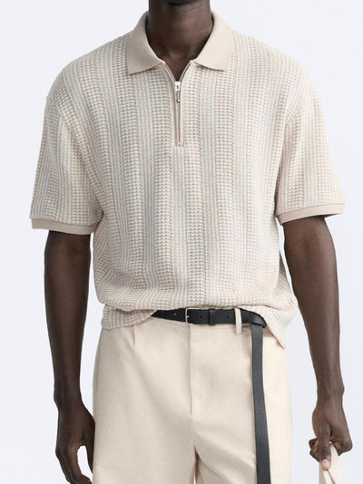 Strukturiertes Strick-Polo mit Reißverschluss