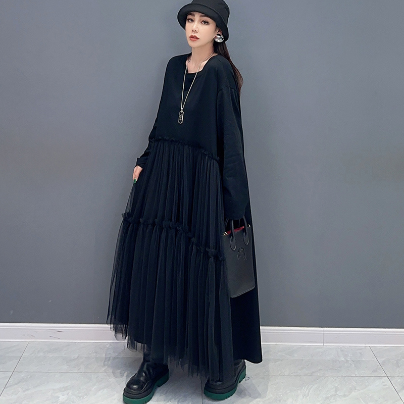 Avelena | Lockere Falten Patchwork Mesh Kleid