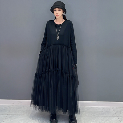 Avelena | Lockere Falten Patchwork Mesh Kleid