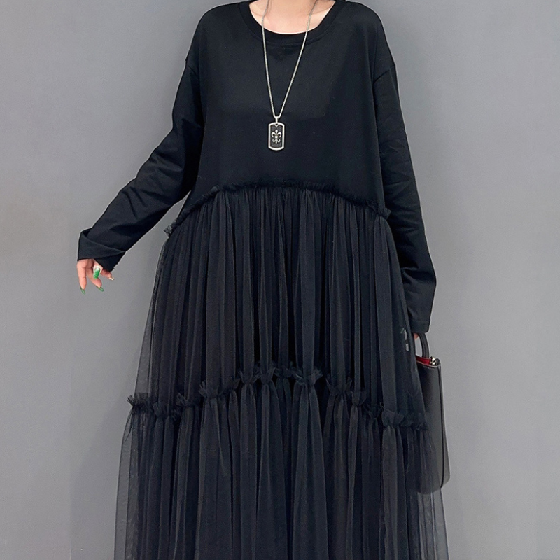 Avelena | Lockere Falten Patchwork Mesh Kleid