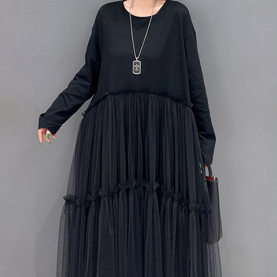 Avelena | Lockere Falten Patchwork Mesh Kleid