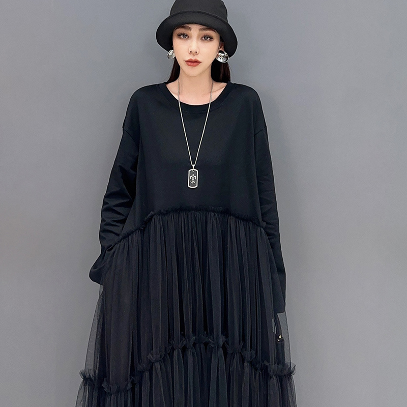 Avelena | Lockere Falten Patchwork Mesh Kleid