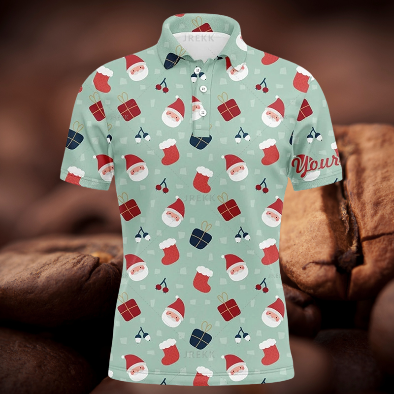 Avelena | Herren 3D Weihnachts Golfmuster Polo-Shirt