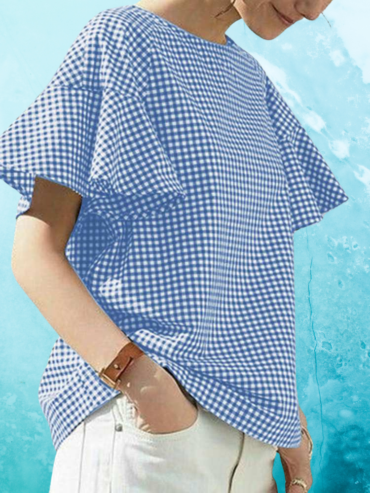 Avelena | Gingham Rüsche Ärmel Bluse für Frauen