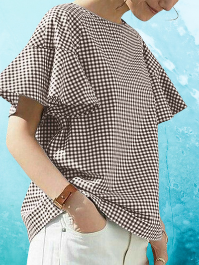 Avelena | Gingham Rüsche Ärmel Bluse für Frauen