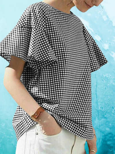Avelena | Gingham Rüsche Ärmel Bluse für Frauen