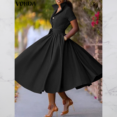 Avelena | Gürteltes Umlegekragen Büro Kleid