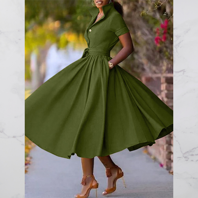 Avelena | Gürteltes Umlegekragen Büro Kleid