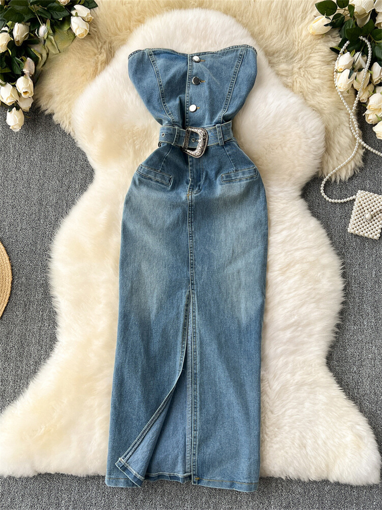 Avelena | Ärmelloses Denim Bodycon Kleid