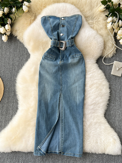 Avelena | Ärmelloses Denim Bodycon Kleid