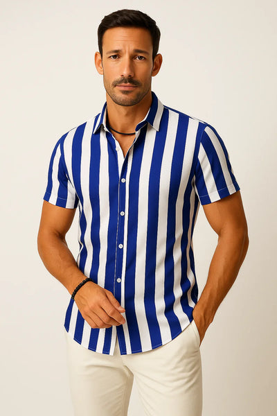 Vertikal Gestreiftes Kurzarm Hemd