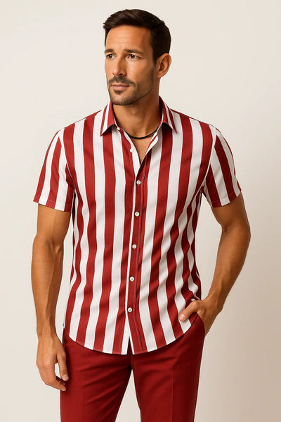 Vertikal Gestreiftes Kurzarm Hemd