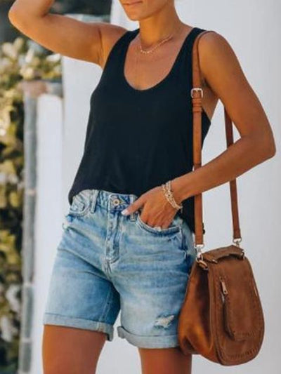 Heidi-Mode | Gewaschene Crim Hole Denim Shorts