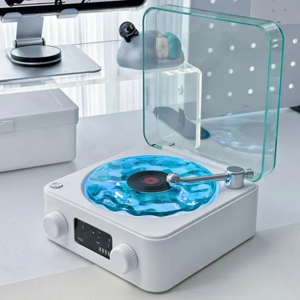 VintageVibe Soundbox - Retro Vinyl-Lautsprecher mit drehendem Plattenspieler