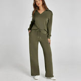 Weites Loungewear-Set Mit Weitem Bein - Joleen in Grün