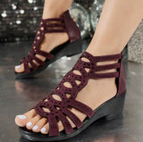 Damen Glitzer Plateau Offene Sandalen – Stilvolle Reißverschluss Wedge in Burgund