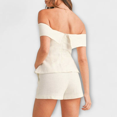 Olivia - Weißes Baumwoll-Leinen Zweiteiliges Ensemble