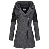 Wintermantel Damen Lang mit Kapuze in Grau