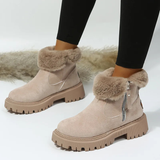 Winterstiefel Damen mit Fellkragen in Khaki